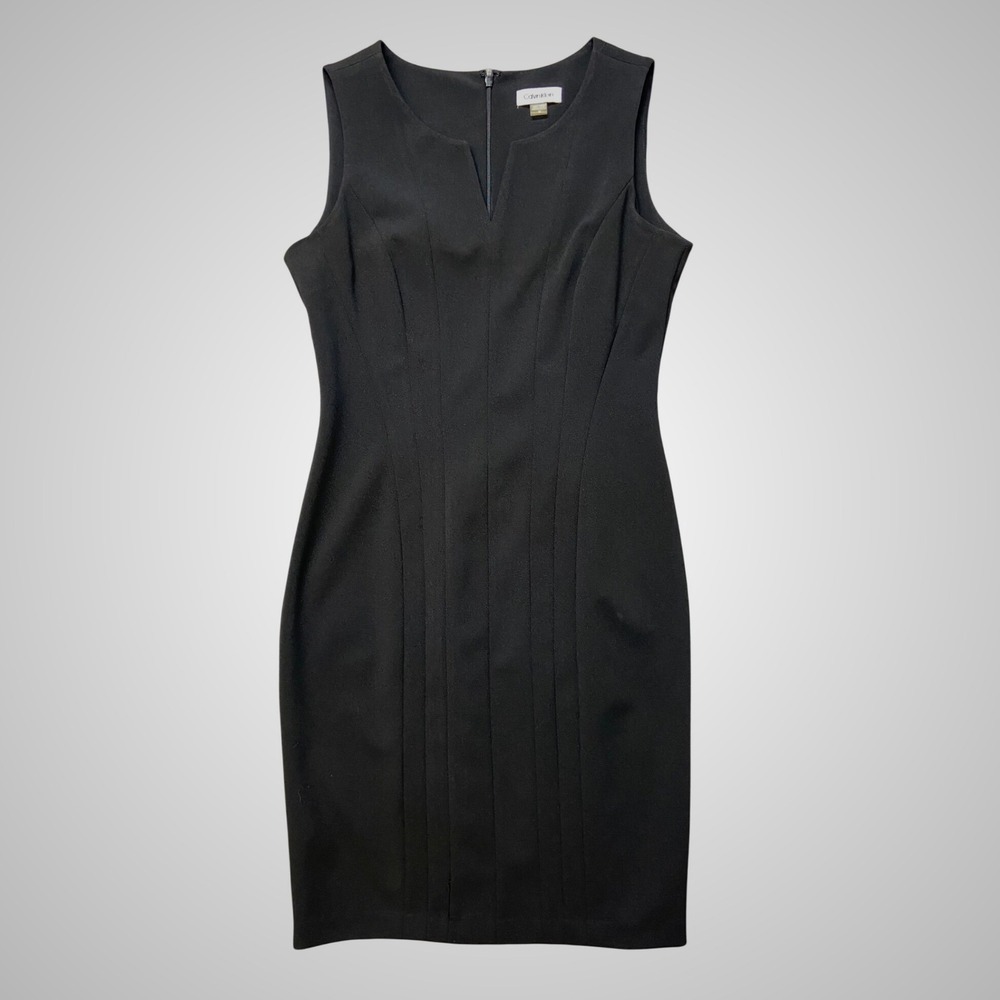 Calvin Klein Sheath Dress Womens 10 Black Excellent Notched Neck Sleevelessโ